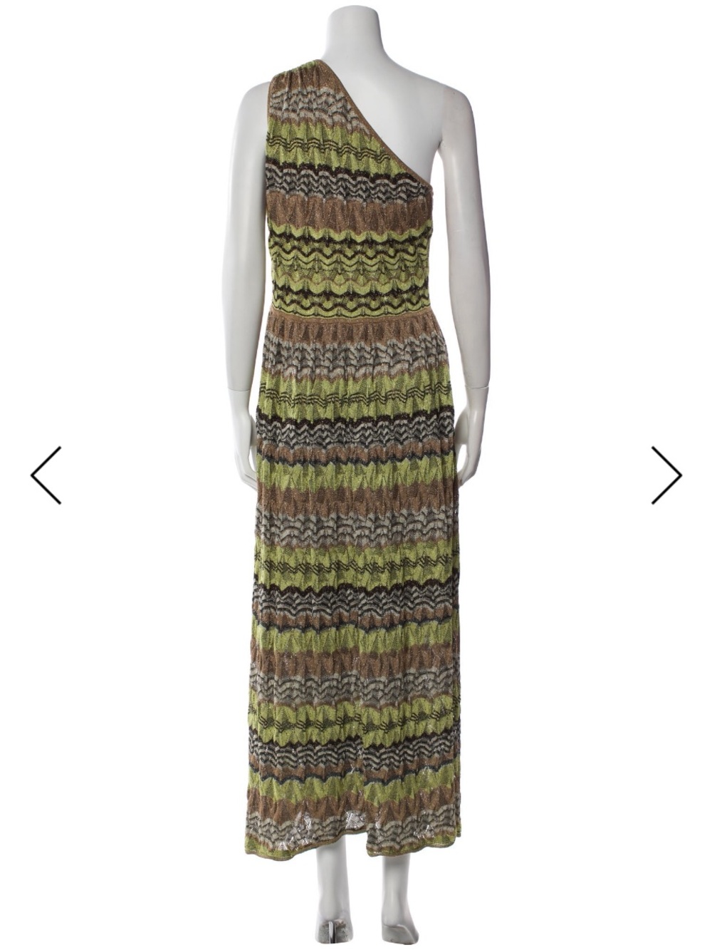 Missoni. Medium One-Shoulder Green and Brown Patterned Maxi Dress